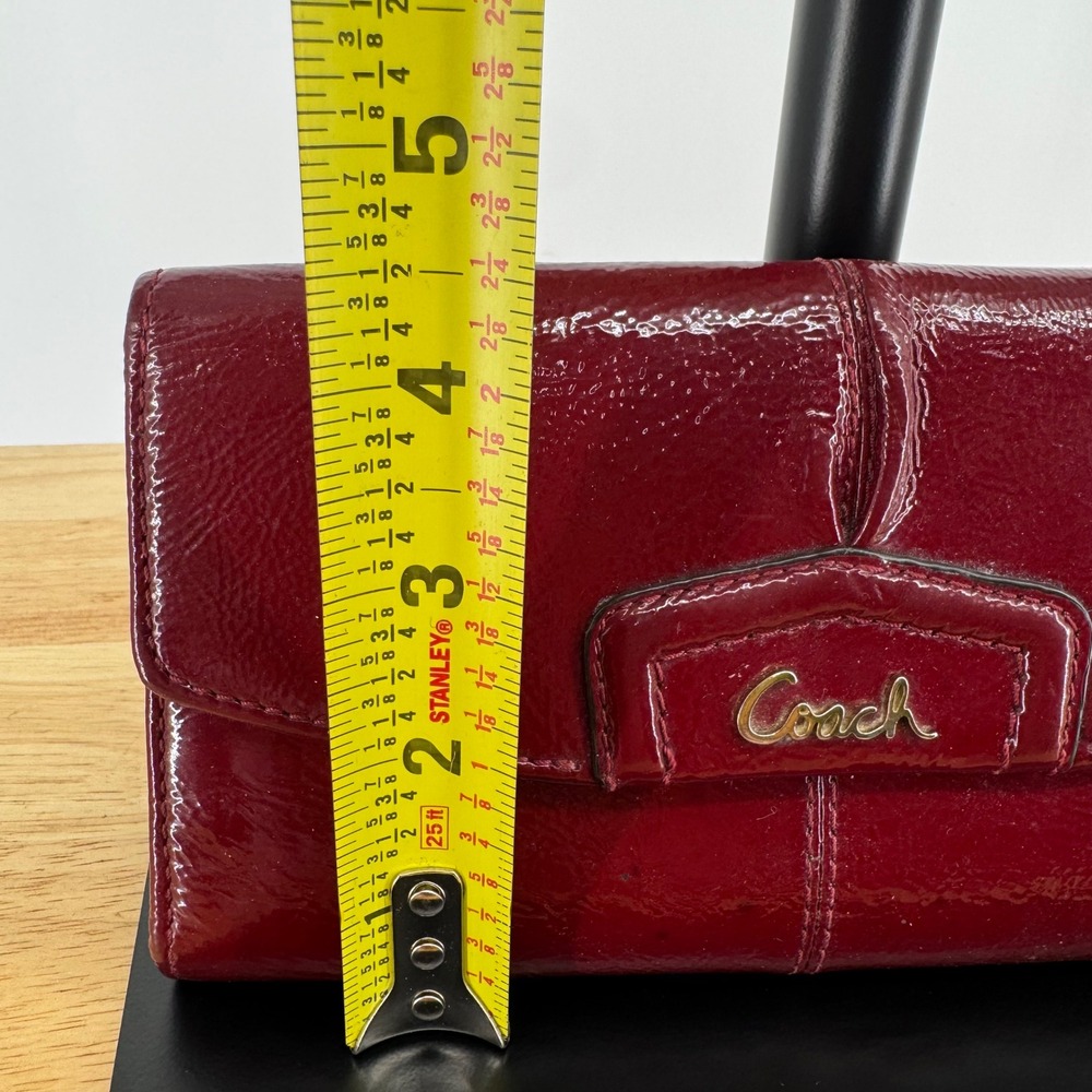Coach Womens Cherry Red Crinkle Patent Leather Slim Envelope Wallet Logo Plate - Picture 10 of 11